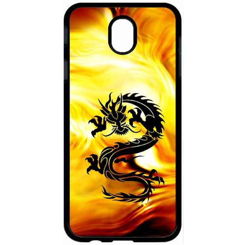 Coque Pour Tablette - Dragon Tribal Fond Flamme - Compatible Avec Samsung Galaxy J7 (2017) - Plastique - Bord Noir