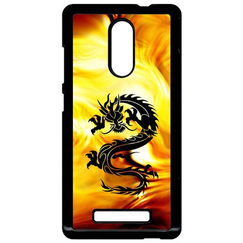 Coque Xiaomi Redmi Note 3 - Dragon Tribal Fond Flamme - Noir