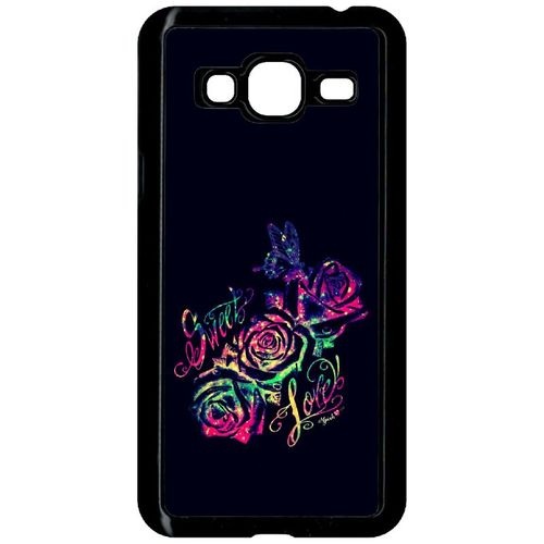 Coque Pour Smartphone - Sweet Love Rose Multicolor - Compatible Avec Samsung Galaxy J3 (2015) - Plastique - Bord Noir
