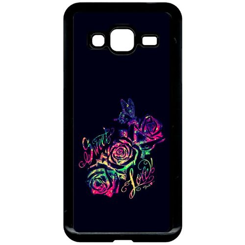 Coque Pour Smartphone - Sweet Love Rose Multicolor - Compatible Avec Samsung Galaxy J3 (2016) - Plastique - Bord Noir