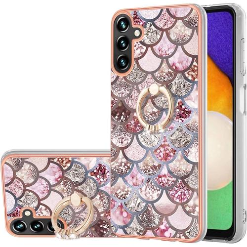 Compatible Avec Coque Samsung Galaxy A13 5g Marbre Concevoir Étui Avec 360° Béquille À Anneau Réglable Souple Tpu Antichoc Housse Protection-Écailles Roses