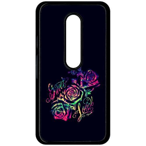 Coque Pour Smartphone - Sweet Love Rose Multicolor - Compatible Avec Motorola Moto G (3rd Gen) - Plastique - Bord Noir