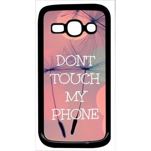 Coque Pour Smartphone - Dont Touch My Phone Fond Rose Poudree - Compatible Avec Samsung Galaxy Ace 3 - Plastique - Bord Noir