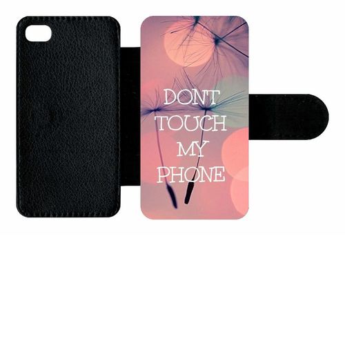 Etui A Rabat - Dont Touch My Phone Fond Rose Poudree - Compatible Avec Apple Iphone 4s - Plastique - Bord Noir