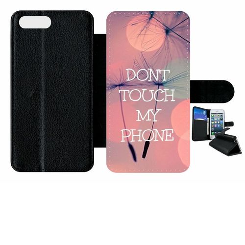 Etui A Rabat - Dont Touch My Phone Fond Rose Poudree - Compatible Avec Apple Iphone 8 Plus - Plastique - Bord Noir