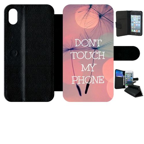 Etui A Rabat - Dont Touch My Phone Fond Rose Poudree - Compatible Avec Apple Iphone Xr - Simili-Cuir - Bord Noir