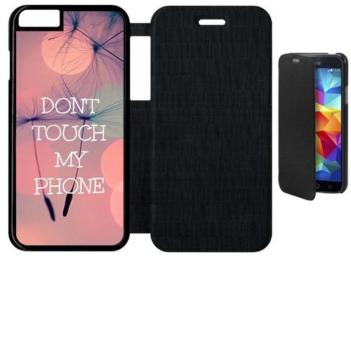 Etui A Flip Flap - Dont Touch My Phone Fond Rose Poudree - Compatible Avec Apple Iphone 6s - Plastique - Bord Noir