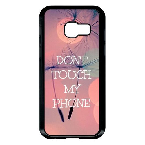 Coque Pour Smartphone - Dont Touch My Phone Fond Rose Poudree - Compatible Avec Samsung Galaxy A3 (2017) - Plastique - Bord Noir