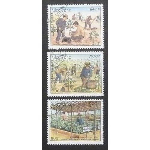 Laos Oblitéré Lot De 3 Timbres De 1991 Plantation D.Arbres
