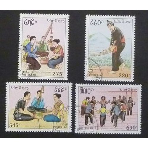 Laos Oblitéré Lot De 4 Timbres De 1991 Chanteurs