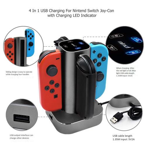 4 en 1 Chargeur de station d'accueil USB pour Nintendo Switch Joy-Con avec  indicateur de charge à LED