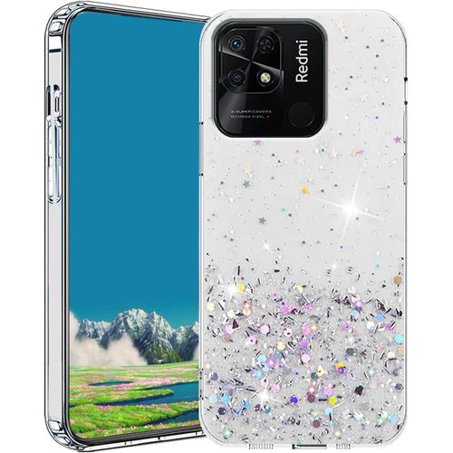 Compatible With Coque Redmi 10c Glitter, Brillant Xiaomi Redmi 10c Case De Protection Antichoc, Souple Silicone Transparent Étui Et Tpu Bumper Housse Blanc