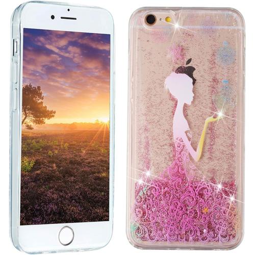 Paillettes Coque Pour Iphone 6s 6 4.7 Inch Silicone Souple Glitter Antichoc Etui Transparente Motif Housse De Protection Tpu Case Pour Fille Femme Princesse