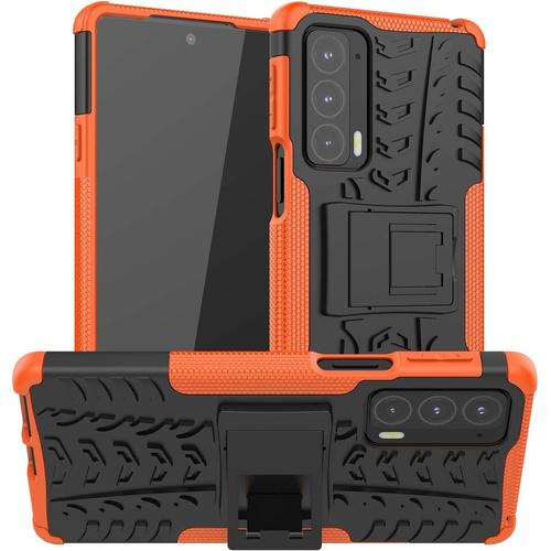 Coque Pour Motorola Moto Edge 20 Étui 360°Antichoc Anti Scratch Pc Arrière+Protecteur Intérieur En Tpu Résistant Aux Chocs+Parenthèse Pliable Housse. Orange