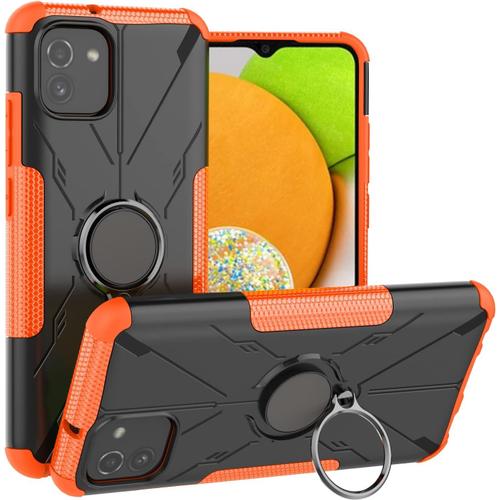 Coque Pour Samsung Galaxy A03, Double Couche Renforcée Défense Armure Housse Avec Béquille Antichoc Bumper Protection Etui Pour Samsung Galaxy A03.Jj Orange