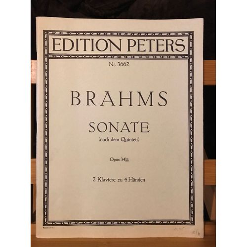 Johannes Brahms Sonate Opus 34bis Partition Piano 4 Mains Peters N°3662