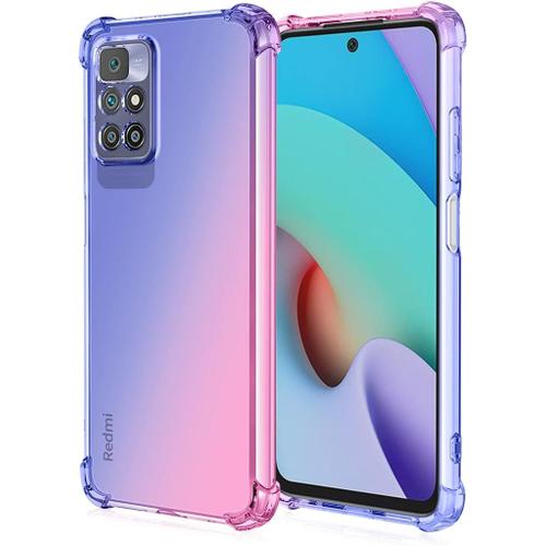 Coque Pour Xiaomi Redmi 10 Étui En Gradient Color Tpu Case Cover Coins Renforcés Housse De Protecteur Transparente Antichoc Souple Silicone Bumper Bleu Rose