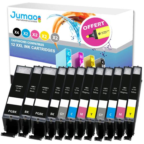 Lot de 12 cartouches jet d'encre type Jumao compatibles pour Canon Pixma MG7751 +Fluo offert