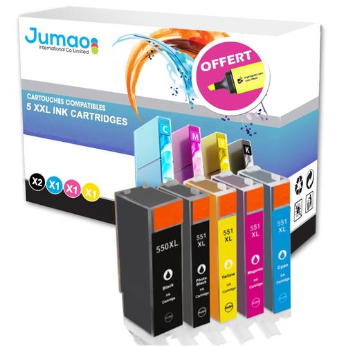 Lot de 5 cartouches jet d'encre type Jumao compatibles pour Canon PIXMA MG6350 +Fluo offert