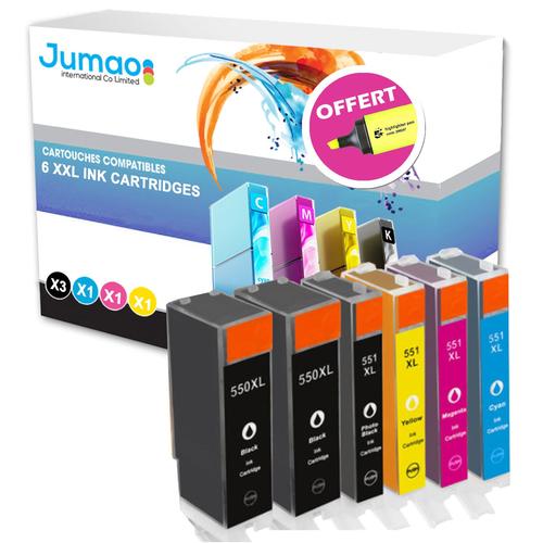 Lot de 6 cartouches jet d'encre type Jumao compatibles pour Canon PIXMA MG6350 +Fluo offert