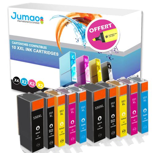 Lot de 10 cartouches jet d'encre type Jumao compatibles pour Canon PIXMA MG6350 +Fluo offert