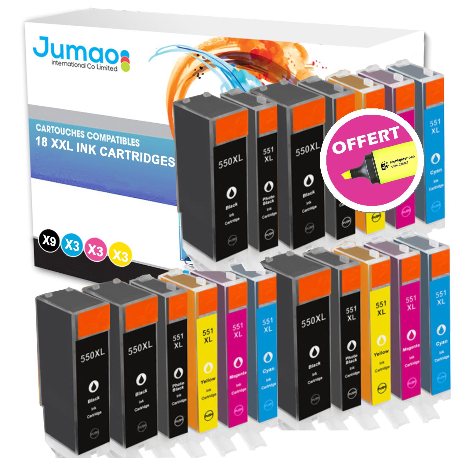 18 cartouches jet d'encre type Jumao compatibles pour Canon PIXMA iX6850 +Fluo offert