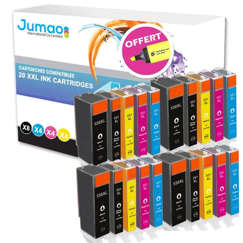 Lot de 20 cartouches jet d'encre type Jumao compatibles pour Canon PIXMA iX6850 +Fluo offert