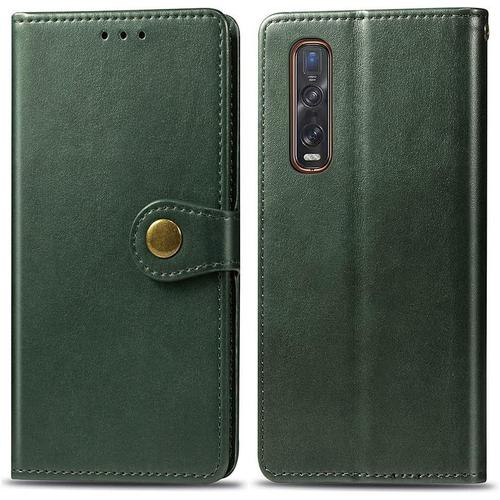 Étui Portefeuille Pour Oppo Find X2 Pro Cuir Pu De Couleur Pure Antichoc Avec Fente Pour Carte Et Béquille Coque Housse Étui Pour Oppo Find X2 Pro 6.7"" Vert