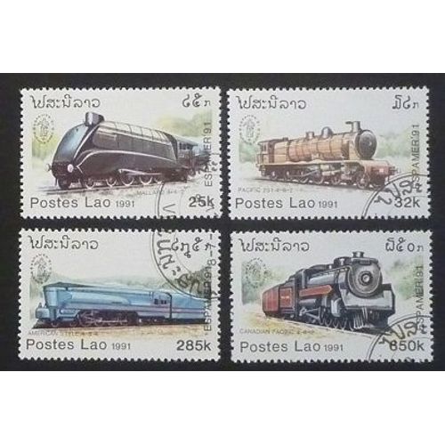 Laos Oblitéré Lot De 4 Timbres De 1991 Locomotives