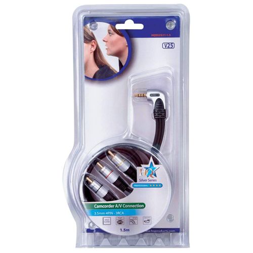 HQ - Câble vidéo/audio - mini jack 4 pôles (M) pour phono RCA x 3 (M) - 1.5 m - double blindage - noir