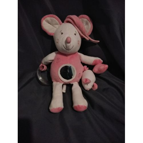 Doudou Peluche Éveil Souris Rose Vibrante Miroir Sucre D'orge