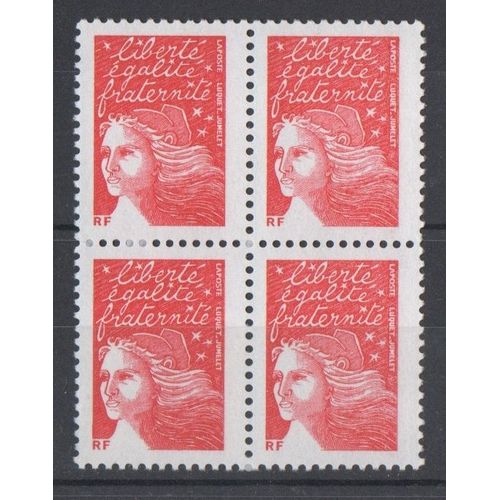Bloc 4 Timbres France 2001 Yvert Et Tellier N°3417 Marianne Luquet Mention Rf Tvp Neuf** Gomme Intacte Varieté 4 Trous Obstrués