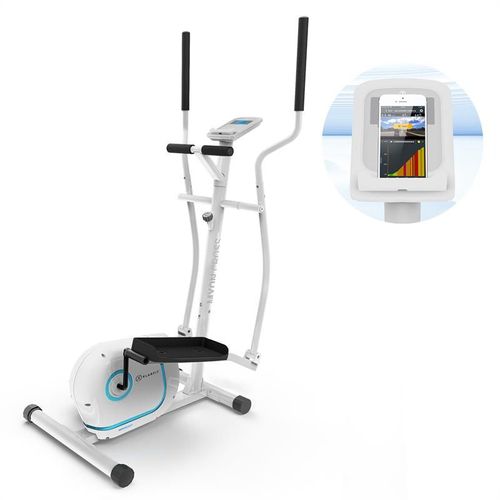 Klarfit Myon Cross - Vélo Elliptique, Résistance À 8 Niveaux, Volant D'inertie De Qualité Supérieure, Support De Tablette, Entraînement Par Courroie, Capteur De Fréquence Cardiaque, Cadre Métallique - Blanc
