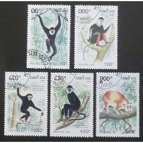 Laos Oblitéré Lot De 5 Timbres De 1992 Singes