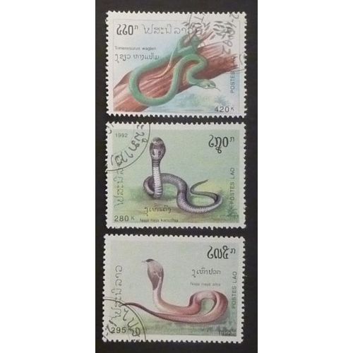 Laos Oblitéré Lot De 3 Timbres De 1992 Reptiles