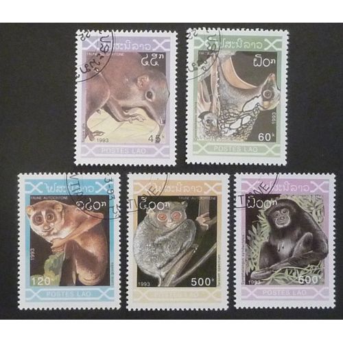 Laos Oblitéré Lot De 5 Timbres De 1993 Primates
