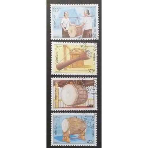 Laos Oblitéré Lot De 4 Timbres De 1994 Tambours