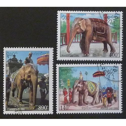 Laos Oblitéré Lot De 3 Timbres De 1994 Éléphants