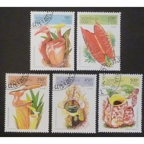 Laos Oblitéré Lot De 5 Timbres De 1995 Plantes Carnivores