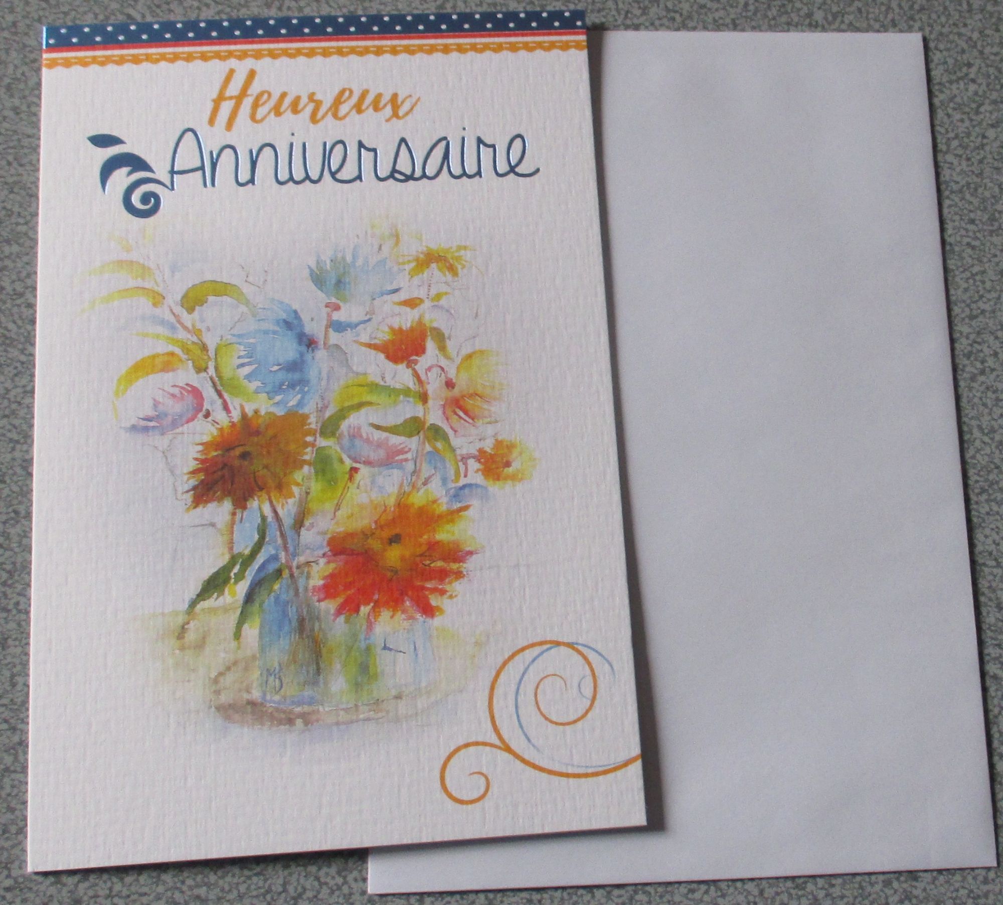 Carte Double Heureux Anniversaire Avec Image De Fleurs Dans Un Pot Bouquet Flamboyant 11 5x17cm Avec Enveloppe Blanche Rakuten