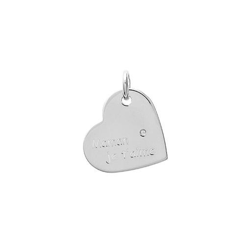 Kbc - Pendentif Argent 925 Rhodié Zirconium Coeur 19mm Gravé Maman Je T'aime