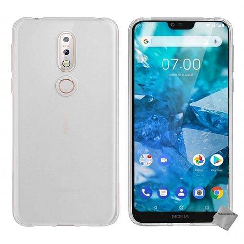Housse Etui Coque Pochette Silicone Gel Fine Pour Nokia 7.1 (2018) + Verre Trempe - Blanc Transparent