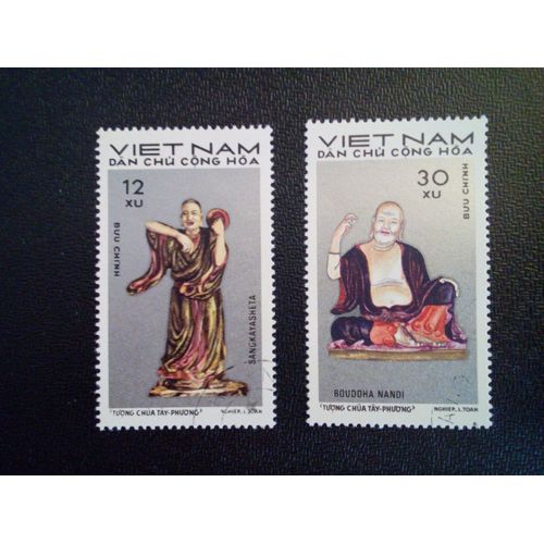 Timbre Vietnam - Nord Yt 720 - 723 Statues De La Pagode Tay Phuong 1971
