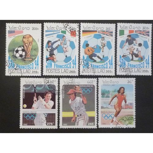 Laos Oblitéré Lot De 7 Timbres De 1992 J O Barcelone-San Francisco