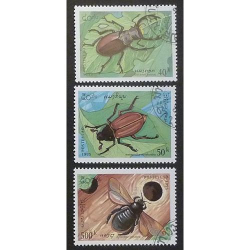 Laos Oblitéré Lot De 3 Timbres De 1995 Insectes