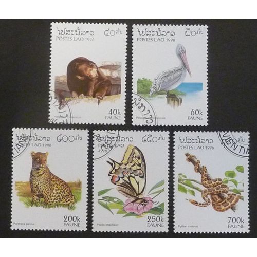 Laos Oblitéré Lot De 5 Timbres De 1996 Faune