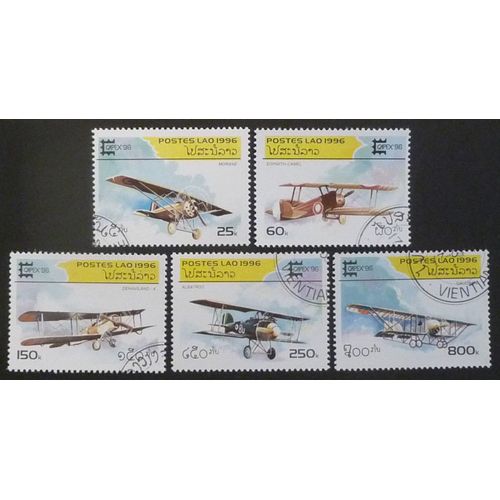 Laos Oblitéré Lot De 5 Timbres De 1996 Avions Anciens