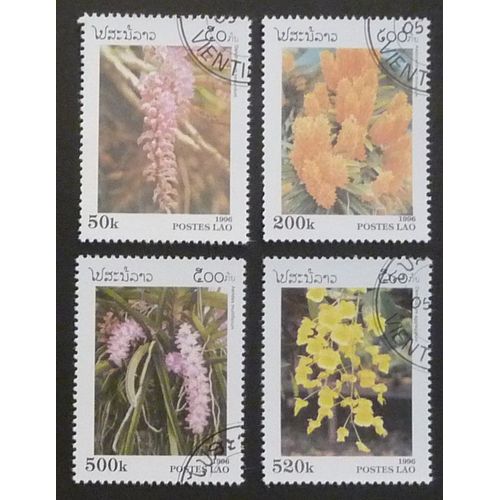 Laos Oblitéré Lot De 4 Timbres De 1996 Fleurs
