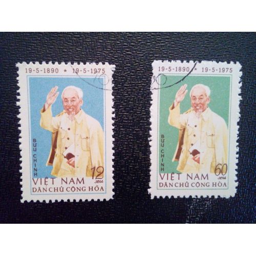 Timbre Vietnam - Nord Yt 863 - 864 Ho Chi Minh, 85ème Anniversaire. 1975