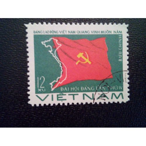 Timbre Vietnam Yt 28 Drapeau Et Carte 1976